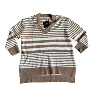 NWT Ava & Viv Sweater Plus Size Womens XXL Tan Stripe‎ Soft VNeck Pullover